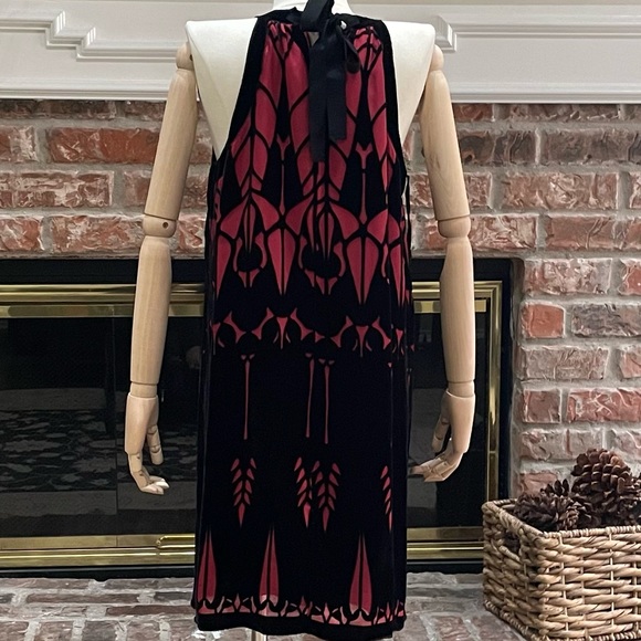 VINTAGE Y2K silk Max Studio red and black velvet accented dress / S / NWOT - Picture 4 of 12